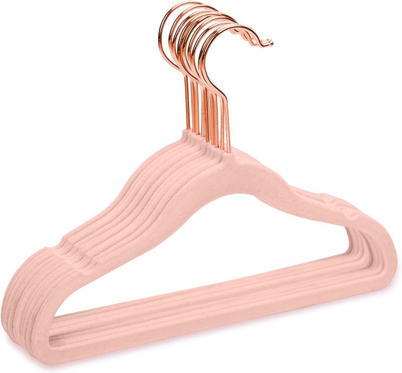 MIZGI Premium Kids Velvet Hangers (Pack of 50) with Copper/Rose Gold Hooks, Space Saving Ultra Thin, Non Slip Baby Hangers for Children's Skirt Dress Pants, Clothes Hangers by (Blush Pink) - Image 1