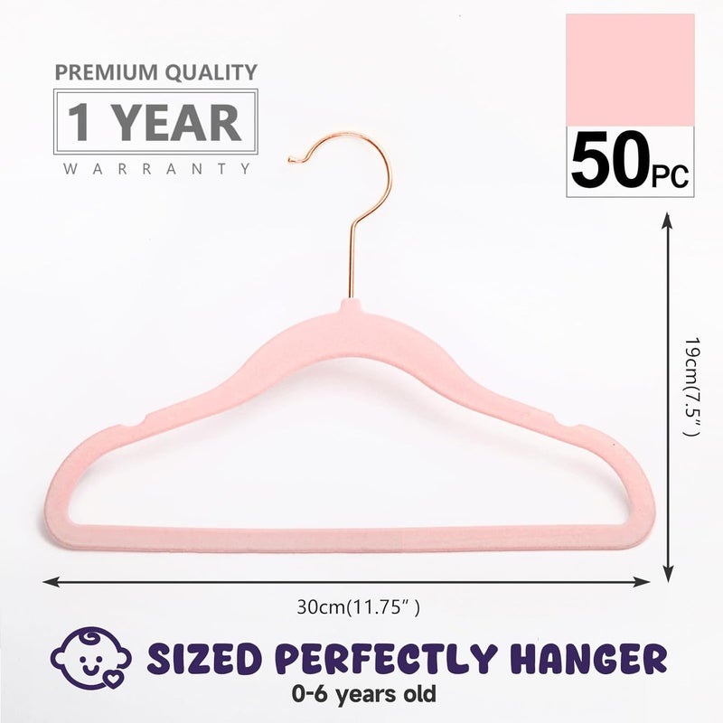 MIZGI Premium Kids Velvet Hangers (Pack of 50) with Copper/Rose Gold Hooks, Space Saving Ultra Thin, Non Slip Baby Hangers for Children's Skirt Dress Pants, Clothes Hangers by (Blush Pink) - Image 2