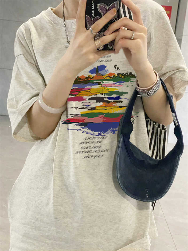 Chubby Girl Shoulder Oversize Short-Sleeved T-Shirt For Men And Women Summer Grey Design Sense Niche American Loose Half-Sleeved Top - Image 5