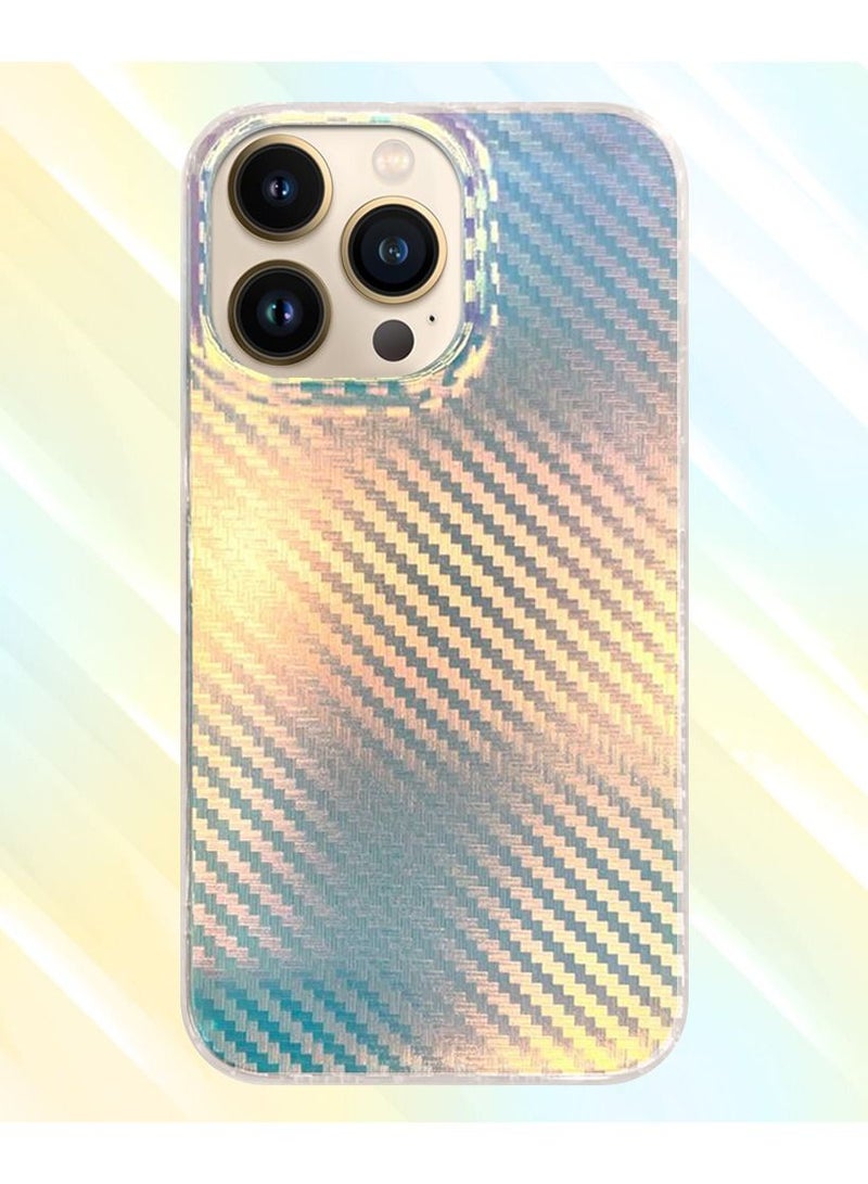 JOWAY iPhone 13 Pro Max Holographic Abstract Art Case Cover Gradient Rainbow Color Effect Aesthetic Painting Carbon Fiber Pattern Back Cover  - Image 4