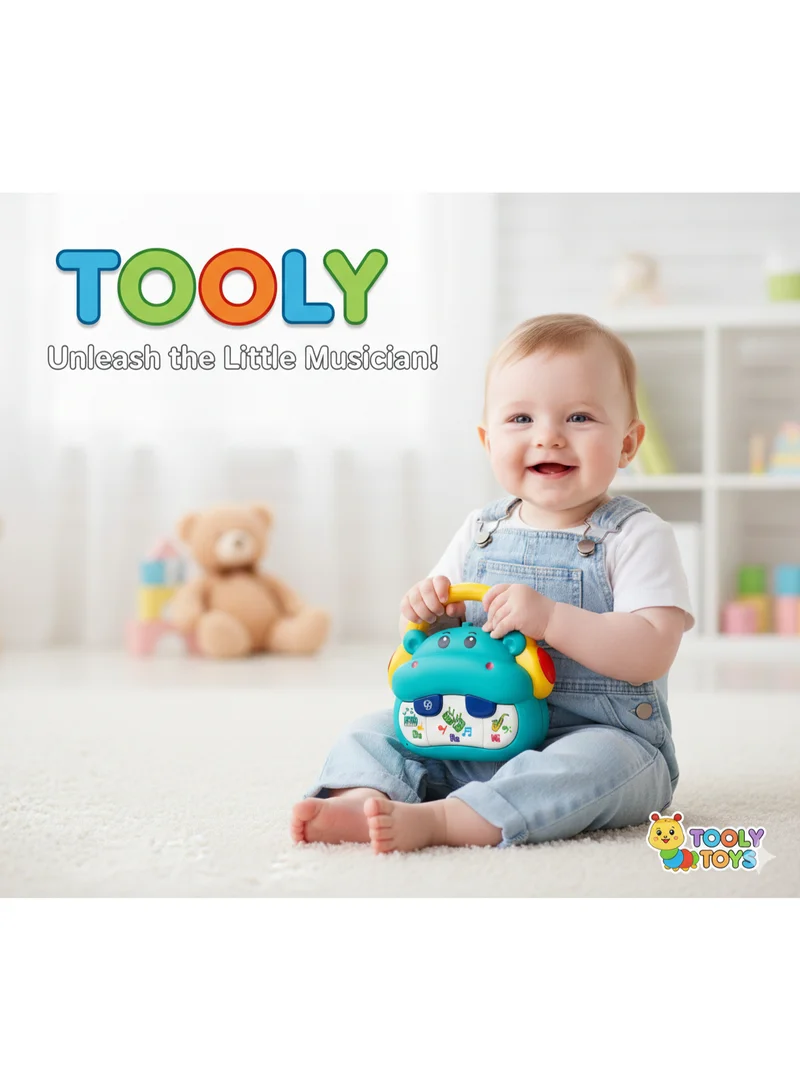 تولي لعبة بيانو فرس النهر الموسيقية للأطفال – لوحة مفاتيح تفاعلية مضيئة مع مقبض حمل