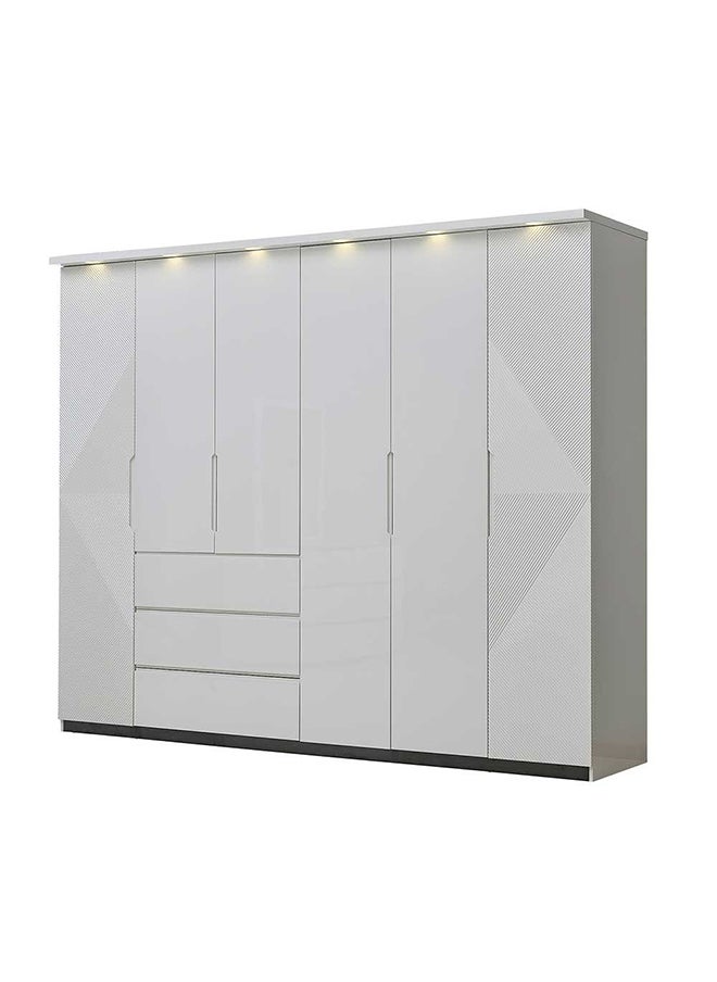 DANUBE HOME Petruci 6 Door Wardrobe Clothes Storage CupboardModern Design Space Saving Cabinet For Bedroom L 272.5 x W 59 x H 225 cm White / Black  - Image 3