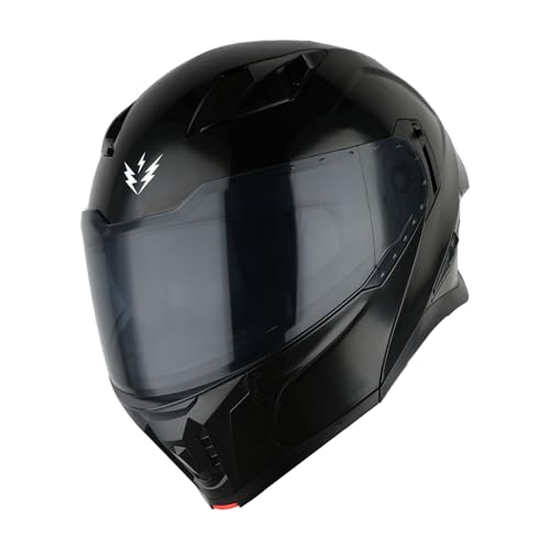 1Storm Motorcycle Modular Flip up Dual Visor Helmet Street Bike Sun Shield Full Face KT928: Glossy Black + One Extra Clear Shield - Image 2