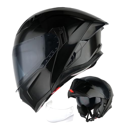 1Storm Motorcycle Modular Flip up Dual Visor Helmet Street Bike Sun Shield Full Face KT928: Glossy Black + One Extra Clear Shield - Image 4