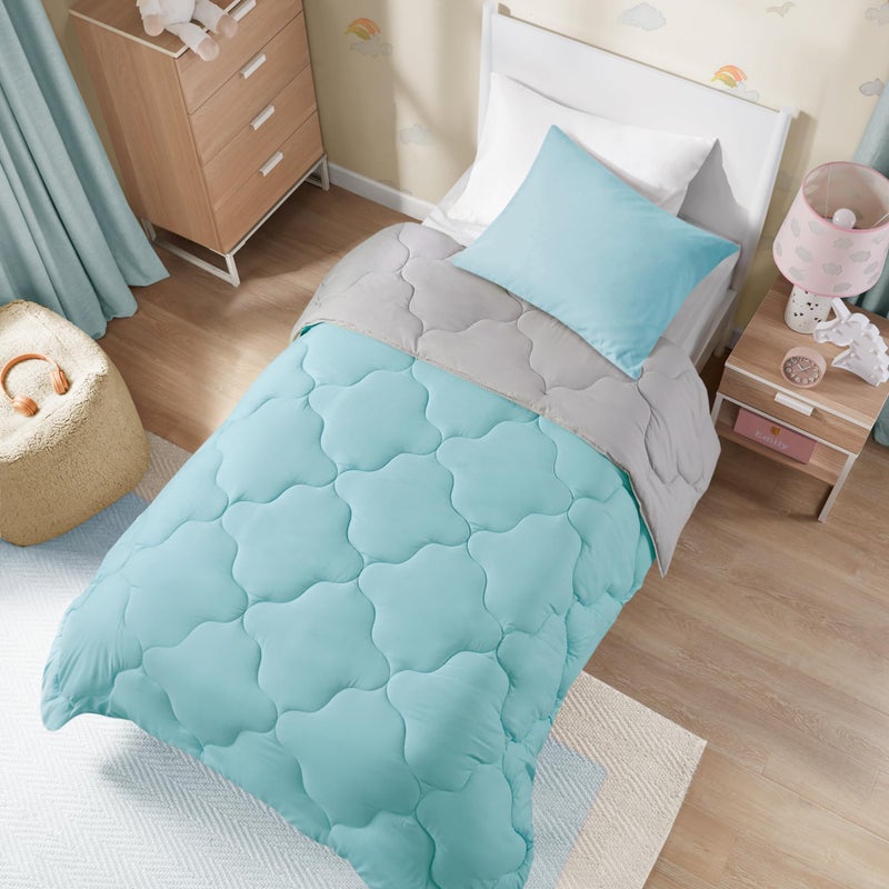 Comfort Spaces Vixie Reversible Comforter Set - Trendy Casual Geometric Quilted Cover, All Season Down Alternative Cozy Bedding, Matching Sham, Aqua/Gray, Twin/Twin XL 2 piece - Image 2