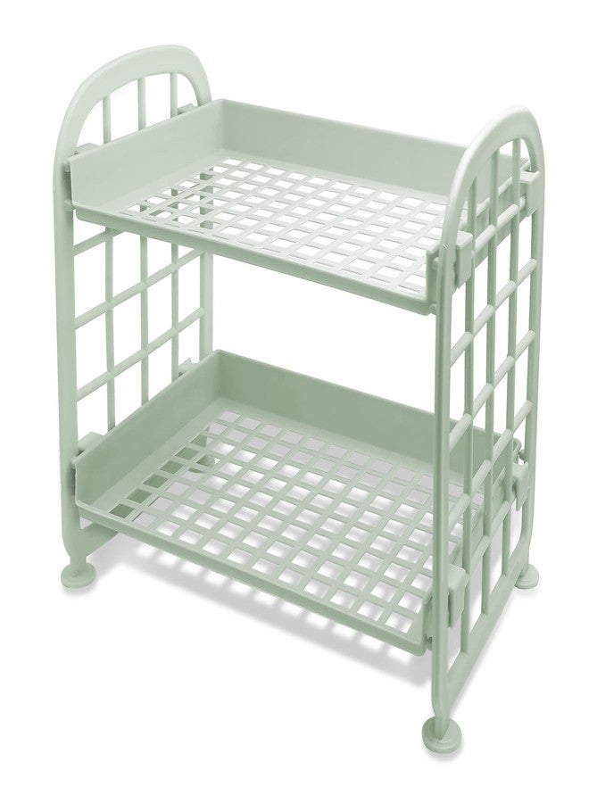 UnnFiko 2-Layers Table Shelf Organizer, Adjustable Plastic Storage Rack Shelf Square Basket Desk Stand Table Storage Organizer Shelves (Green) - Image 1