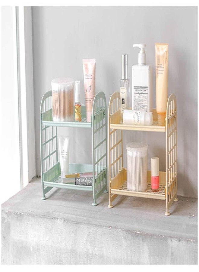 UnnFiko 2-Layers Table Shelf Organizer, Adjustable Plastic Storage Rack Shelf Square Basket Desk Stand Table Storage Organizer Shelves (Green) - Image 2