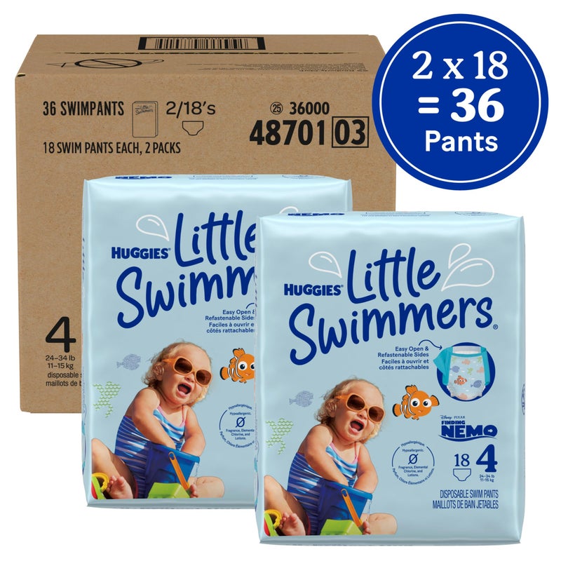 Huggies Little Swimmers Disposable Swim Diapers, Size 4 (24-34 lbs), 36 Ct (2 packs of 18), Packaging May Vary - Image 2