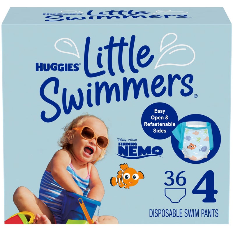 Huggies Little Swimmers Disposable Swim Diapers, Size 4 (24-34 lbs), 36 Ct (2 packs of 18), Packaging May Vary - Image 1