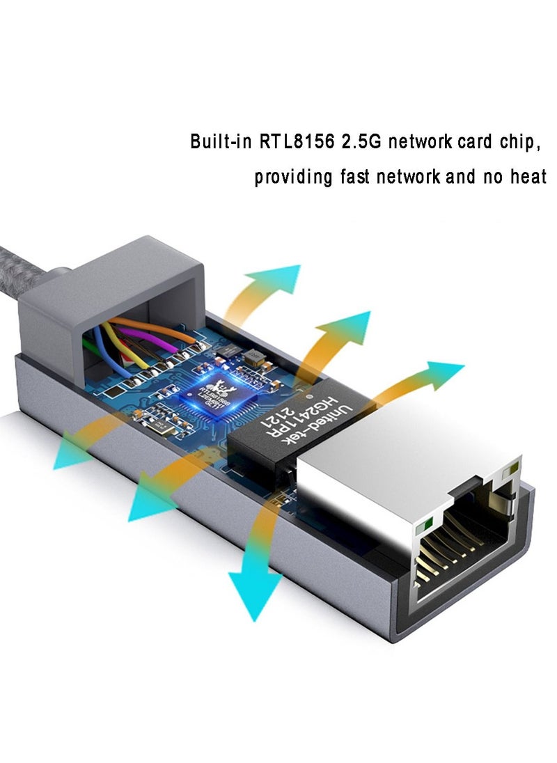 يوك - 2500Mbps USB 3.0 إلى RJ45 محول شبكة إيثرنت LAN بدون سائق يدعم MacBook Windows 10/8/7 Gray - Image 1