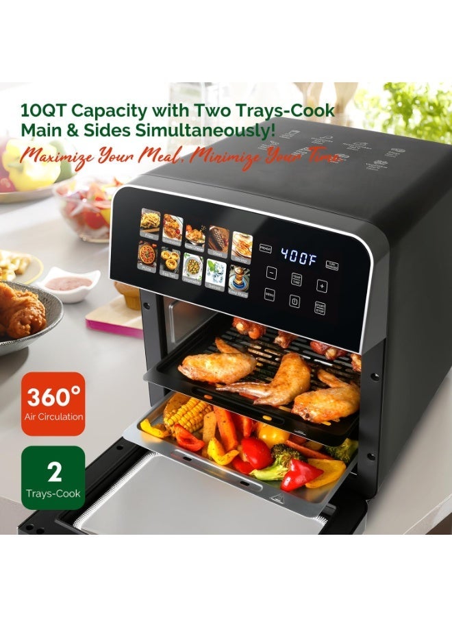 الحلم مقلاة هوائية RUIYADA سعة 10 لتر، مقلاة هوائية رقمية 1350 واط مع 10 قوائم معدة مسبقًا، مؤقت تأخير 24 ساعة، درجة حرارة قابلة للتعديل 80-200 درجة مئوية، مقلاة كبيرة السعة للطهي العائلي والمنزلي - Image 3