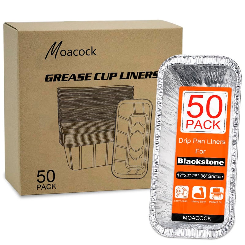 MOACOCK 50Pack Drip Pan Compatible for Blackstone Griddles 28 & 36 & 30 & 22 & 17 Inches, Aluminum Foil Grease Drip Pans, Grill Grease Tray Griddle Accessories - Image 1