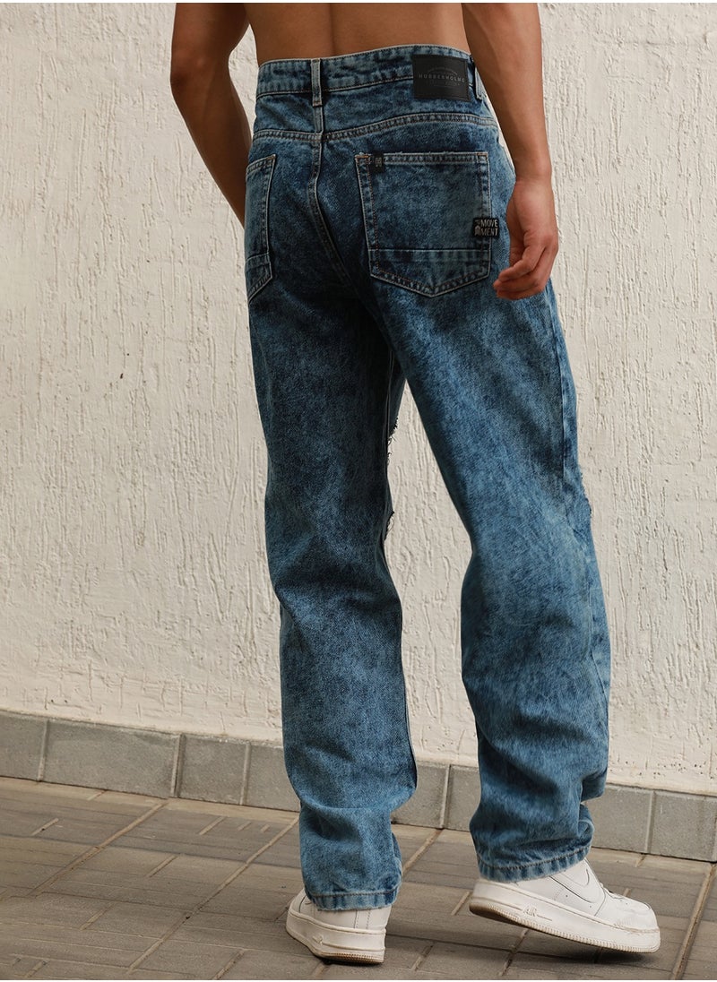Hubberholme Indigo Relaxed Fit Mildly Distressed Jeans for Men  - Image 3