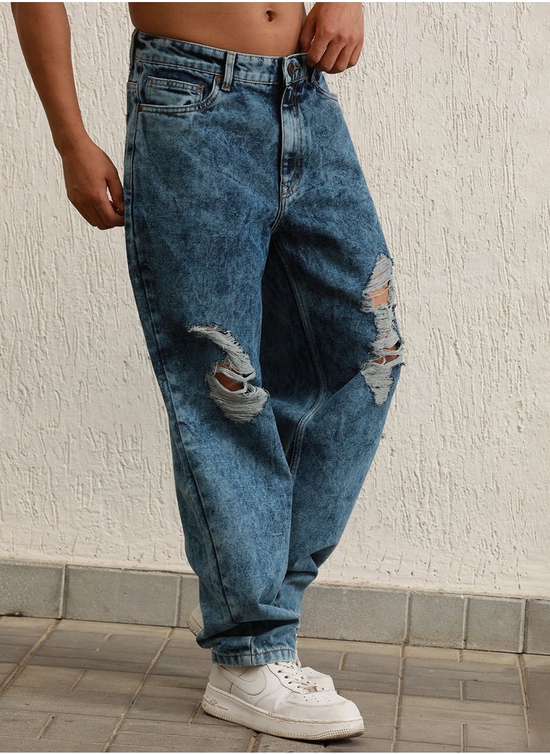Hubberholme Indigo Relaxed Fit Mildly Distressed Jeans for Men  - Image 2