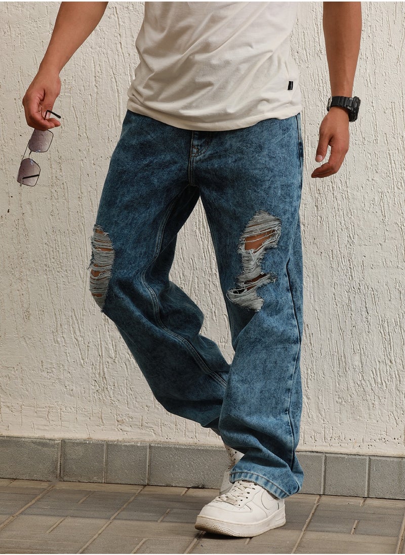 Hubberholme - Indigo Relaxed Fit Mildly Distressed Jeans for Men - Image 1