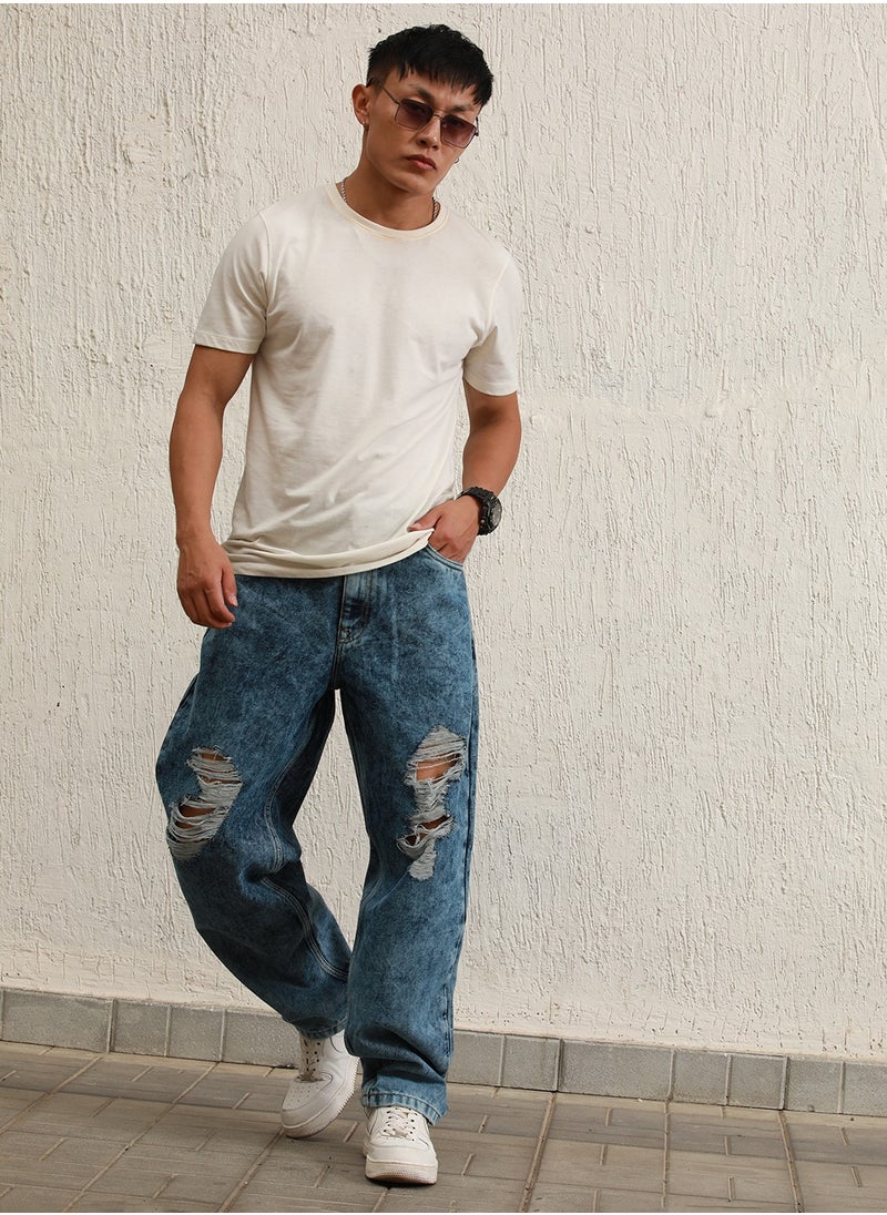 Hubberholme - Indigo Relaxed Fit Mildly Distressed Jeans for Men - Image 1