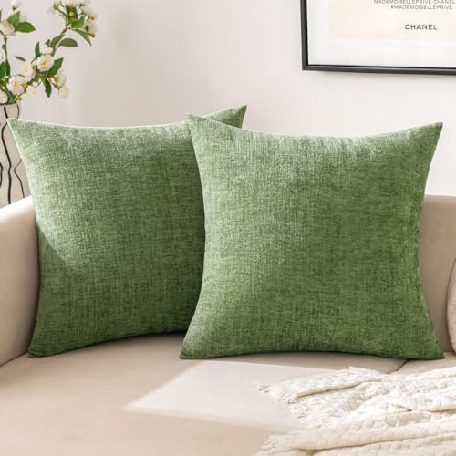 EMEMA 20x20 Inch Pillow Covers Set of 2 Soft Chenille Throw Pillow Covers Decorative Couch Square Pillow Covers Modern Solid Dyed Pillowcases for Sofa Bed Green 50x50cmOnly Covers - Image 1