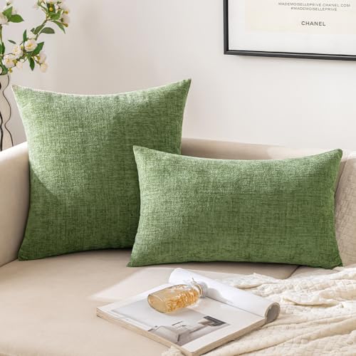 EMEMA 20x20 Inch Pillow Covers Set of 2 Soft Chenille Throw Pillow Covers Decorative Couch Square Pillow Covers Modern Solid Dyed Pillowcases for Sofa Bed Green 50x50cmOnly Covers - Image 3