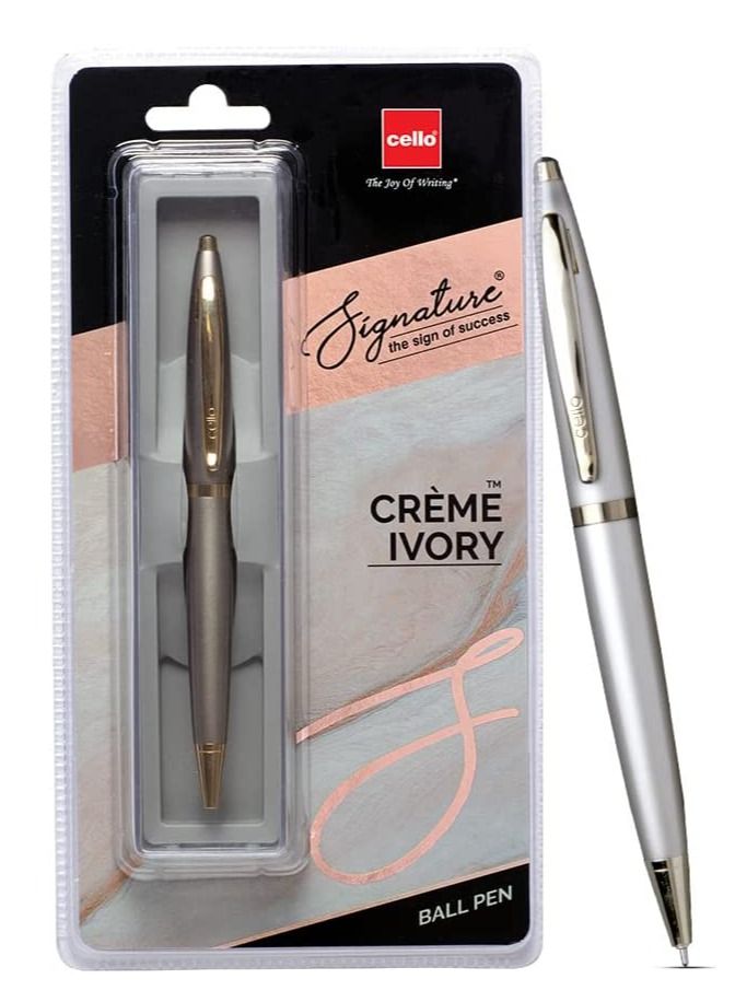 Cello Signature Crème Ivory Ball Pen Blue Ink - Image 1