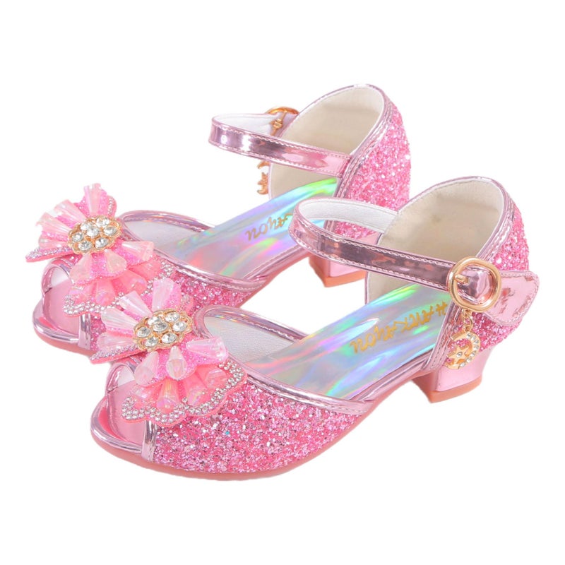 ALPHELIGANCE Girls Dress Shoes Low Heel Sandals Toddler Little Kid Wedding Party Flower Wedge Sandals(096-B5pink25) - Image 2