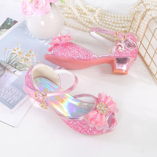 ALPHELIGANCE Girls Dress Shoes Low Heel Sandals Toddler Little Kid Wedding Party Flower Wedge Sandals(096-B5pink25) - Image 5