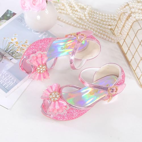 ALPHELIGANCE Girls Dress Shoes Low Heel Sandals Toddler Little Kid Wedding Party Flower Wedge Sandals(096-B5pink25) - Image 4