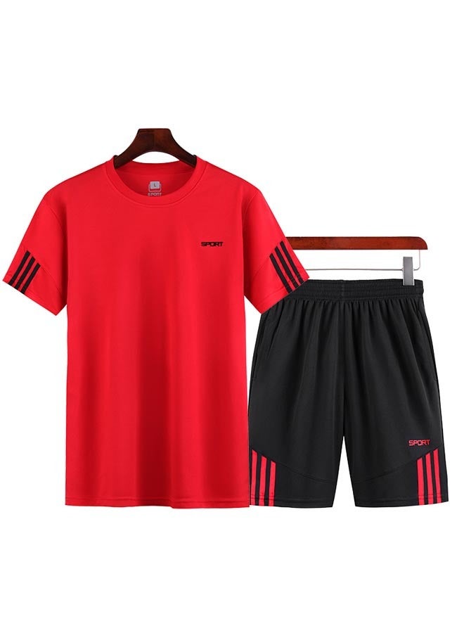 Casual T-Shirt And Shorts Set Red  - Image 1