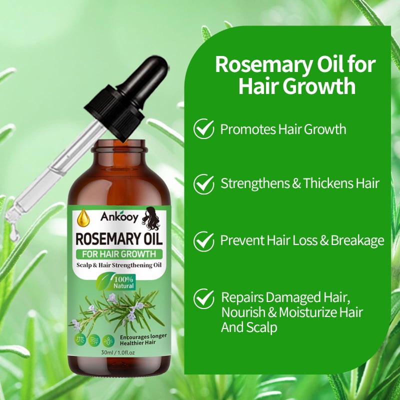 Ankooy 3 Pack Rosemary Oil for Hair Growth,Rosemary Hair Growth Oil,Strengthening Oil for Dry Damaged Hair,Hair Loss Treatment & Thickens Hair,Scalp Care Promotes Hair Thickness for Men Women - Image 2