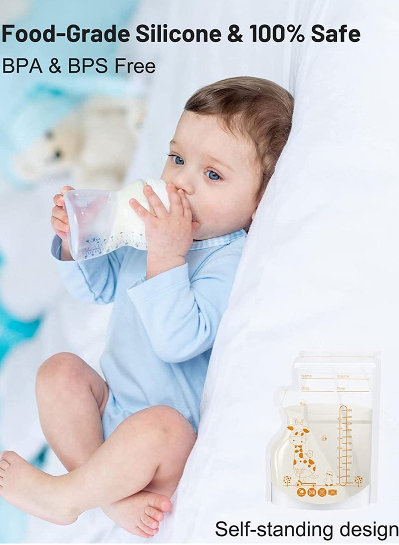 SOLARAE 8.5 OZ Breast Milk Storage Bags - 30 Pack, Double Zip Lock, Self-Standing, Pre-Sterilized Containers for Safe Milk Storage, Space-Saving Flat Design. - Image 4