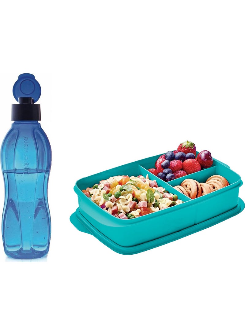 Tupperware Nutrition Set (Compartment Lunch Box 1 l and Eco Bottle 750 ml Blue) 