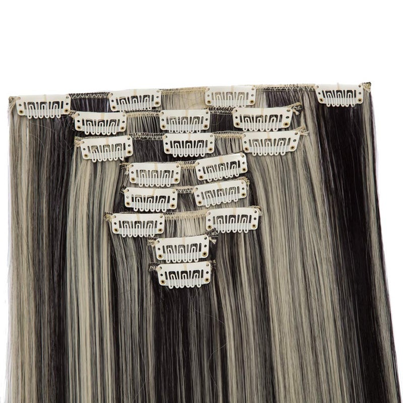S-noilite Clip in Hair Extension Full Head 8pcs 26" Natural Black Mix Bleach Blonde Highlights Extensions Straight Synthetic Hairpieces for Women (26", Natural Black Mix Bleach Blonde) - Image 5