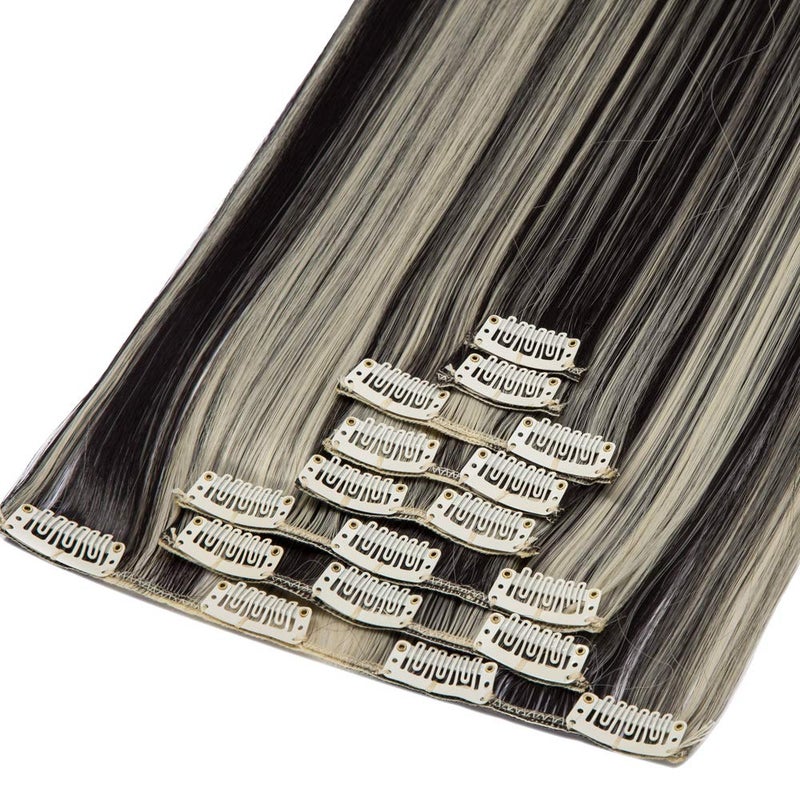 S-noilite Clip in Hair Extension Full Head 8pcs 26" Natural Black Mix Bleach Blonde Highlights Extensions Straight Synthetic Hairpieces for Women (26", Natural Black Mix Bleach Blonde) - Image 3
