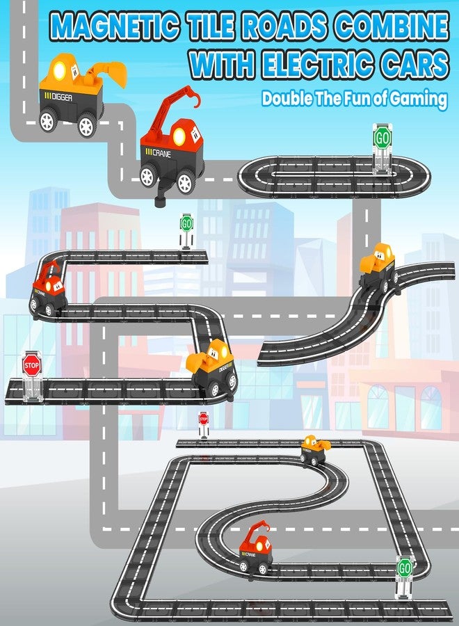 ORZbb Magnetic Tiles Roads Engineering Vehicle Set, Magnetic Blocks Road Truck Car Toys for 3 4 5 6 Year Old Boys Girls, Cars Games Classroom Montessori Toys for Kids, Educational STEM Toy Birthday Gifts - Image 3