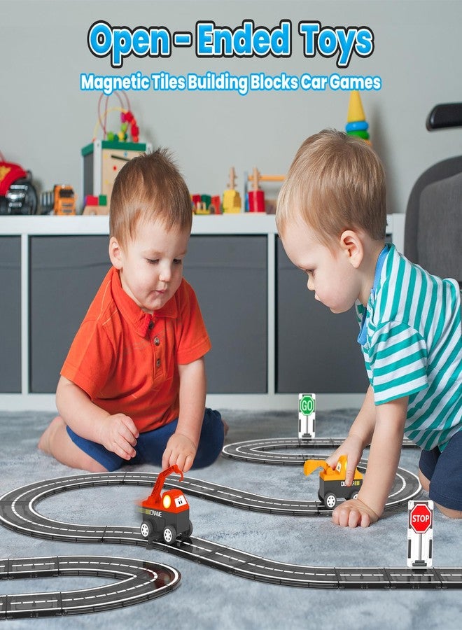 ORZbb Magnetic Tiles Roads Engineering Vehicle Set, Magnetic Blocks Road Truck Car Toys for 3 4 5 6 Year Old Boys Girls, Cars Games Classroom Montessori Toys for Kids, Educational STEM Toy Birthday Gifts - Image 5
