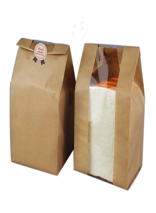 Funcoo Pack of 30 Paper Bread Loaf Bag Kraft Food Packaging Storage Bakery Bag with Front Window, Label Seal Sticker Included (Kraft, 12.2''x4.7''x3.54'') - Image 1