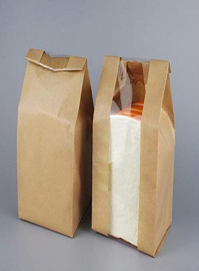 Funcoo Pack of 30 Paper Bread Loaf Bag Kraft Food Packaging Storage Bakery Bag with Front Window, Label Seal Sticker Included (Kraft, 12.2''x4.7''x3.54'') - Image 2
