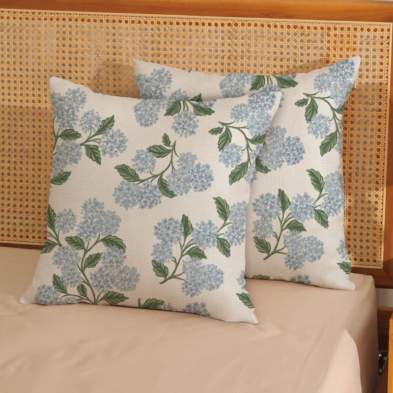 DAFENA Spring Pillow Covers 16x16 Inch 2 Pcs Navy Blue Sage Green Hydrangea Flower Decor Throw Pillows Vintage Floral Seasonal Summer Outdoor Decoration Pillowcase Linen Cushion Cover for Couch Sofa - Image 2