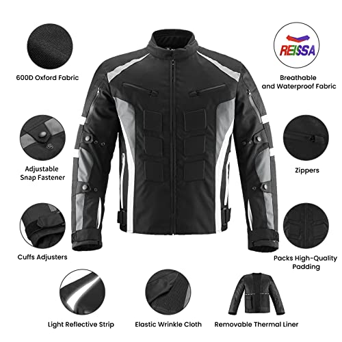 ILM Motorcycle Jacket with CE Armor for Men Enduro Touring Dualsport Riding Water Resistant Textile All-weather White, M - Image 2