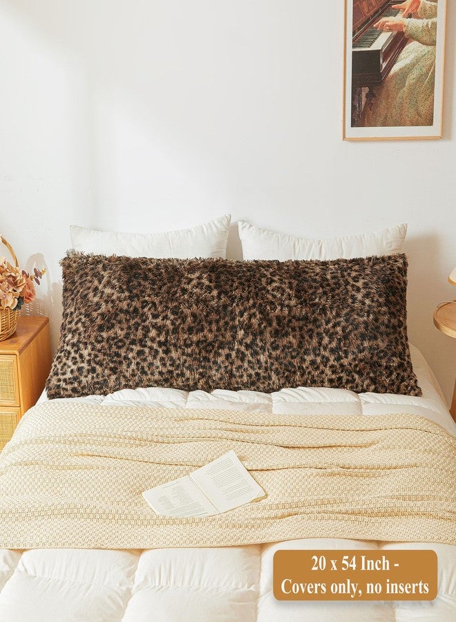 XeGe Fluffy Faux Fur Leopard Print Body Pillow Cover, 20x54 Fuzzy Cheetah Print Body Pillowcase with Zipper, Plush Furry Long Bed Bolster Pillow Cover for Pregnant Women Side Sleeper, Brown and Black - Image 2
