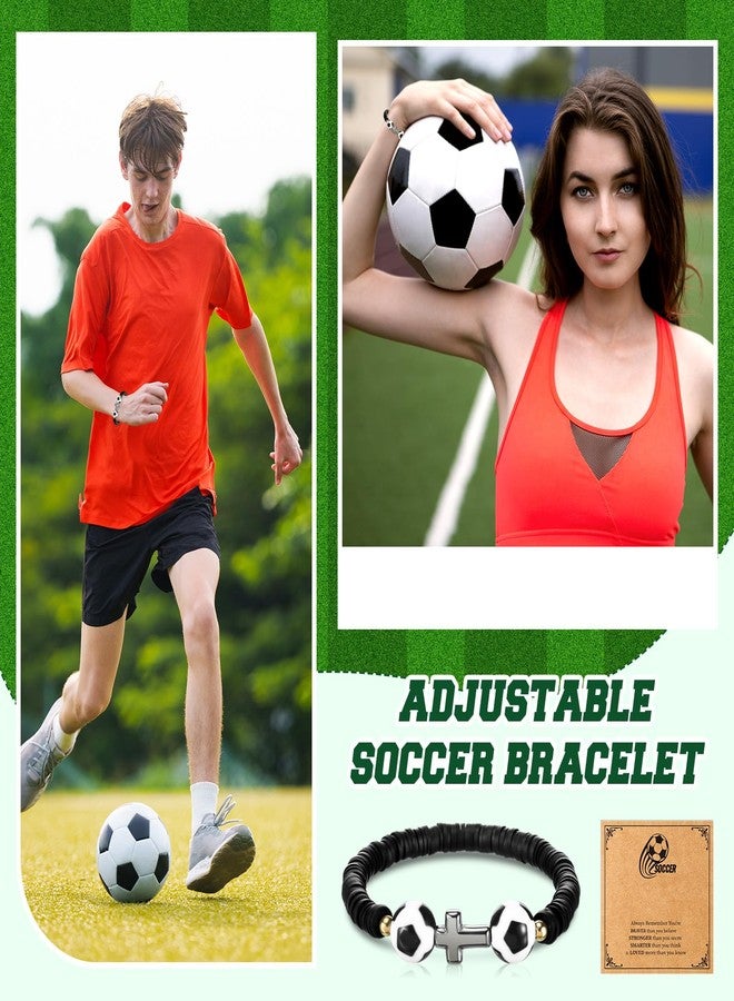 Ecation 24 Set Soccer Bracelets Sport Team Gifts Adjustable Beaded Bracelets Bulk with Blessing Card Soccer Party Favors for Players Team Lovers - Image 4