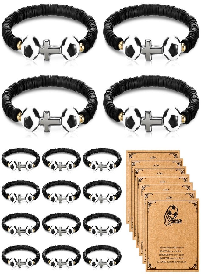 Ecation 24 Set Soccer Bracelets Sport Team Gifts Adjustable Beaded Bracelets Bulk with Blessing Card Soccer Party Favors for Players Team Lovers - Image 1
