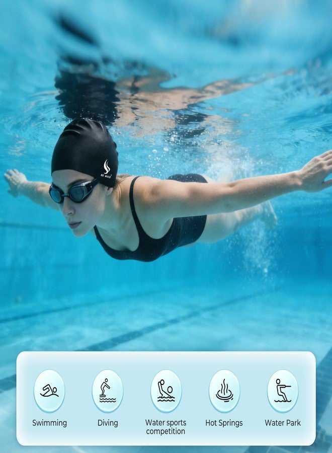 BENICE Swim Cap Set for Women Men Durable Silicone Swimming Cap for Adult with Nose Clip and Earplugs Black Waterproof Pool Cap for Short and Long Hair - Image 5