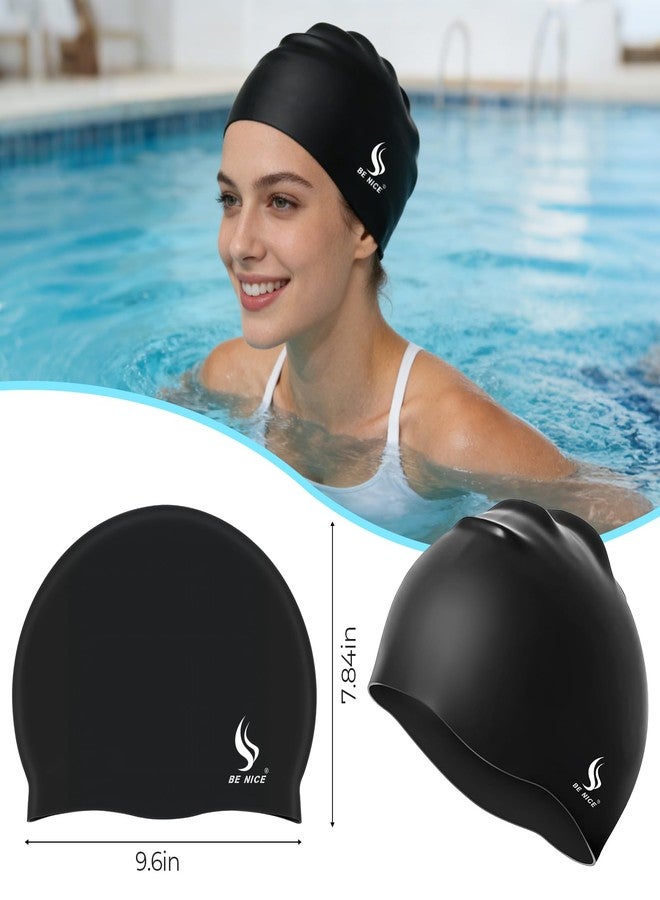 BENICE Swim Cap Set for Women Men Durable Silicone Swimming Cap for Adult with Nose Clip and Earplugs Black Waterproof Pool Cap for Short and Long Hair - Image 4