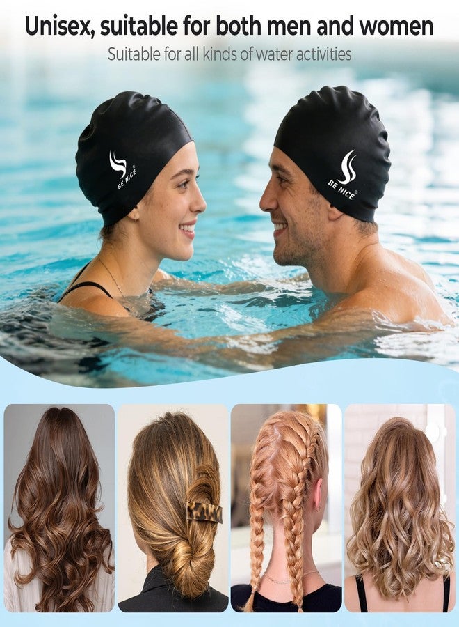 BENICE Swim Cap Set for Women Men Durable Silicone Swimming Cap for Adult with Nose Clip and Earplugs Black Waterproof Pool Cap for Short and Long Hair - Image 2