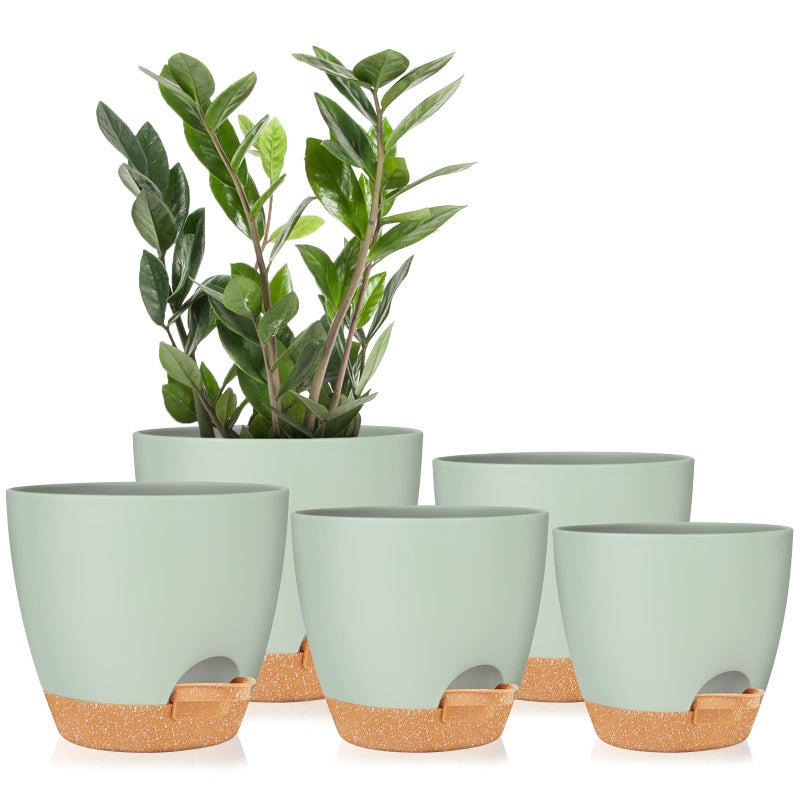 GARDIFE Plant Pots 7656555 Inch Self Watering Planters with Drainage Hole Plastic Flower Pots Planters for Indoor Plants SucculentsSnake Plant African Violet FlowersGreen