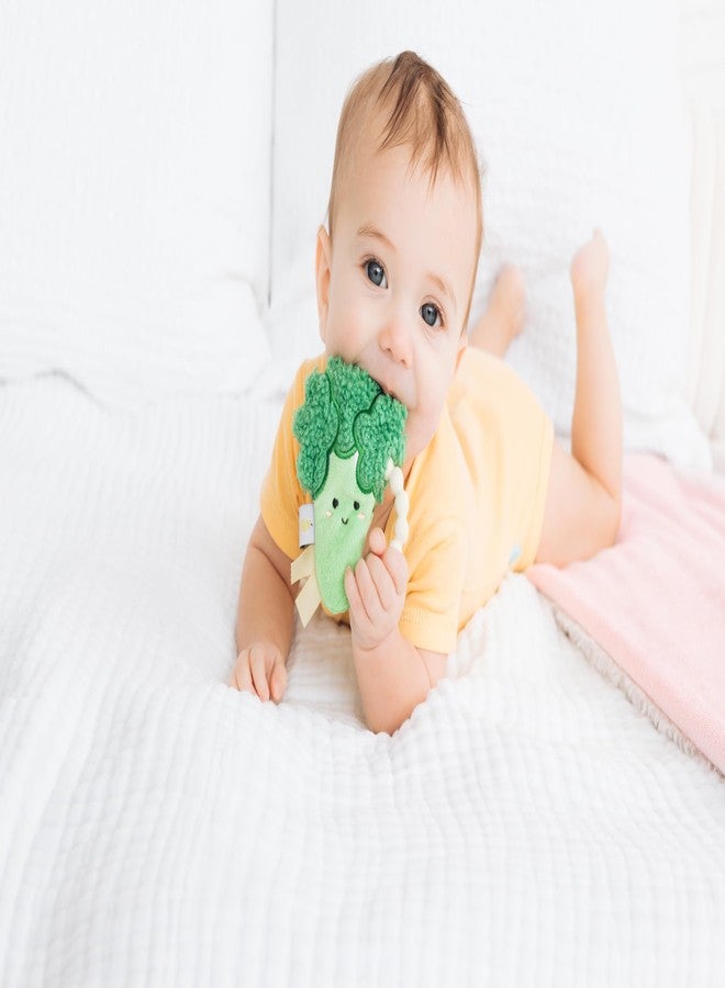 Pearhead Plush Broccoli Baby Teether with Crinkle Sound, Soft Silicone Beaded Teething Ring, BPA-Free Infant Sensory Rattle Toy for Teething Relief, Easy-Grip Teether for Babies Newborn and Up - Image 2