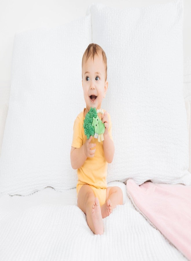 Pearhead Plush Broccoli Baby Teether with Crinkle Sound, Soft Silicone Beaded Teething Ring, BPA-Free Infant Sensory Rattle Toy for Teething Relief, Easy-Grip Teether for Babies Newborn and Up - Image 5