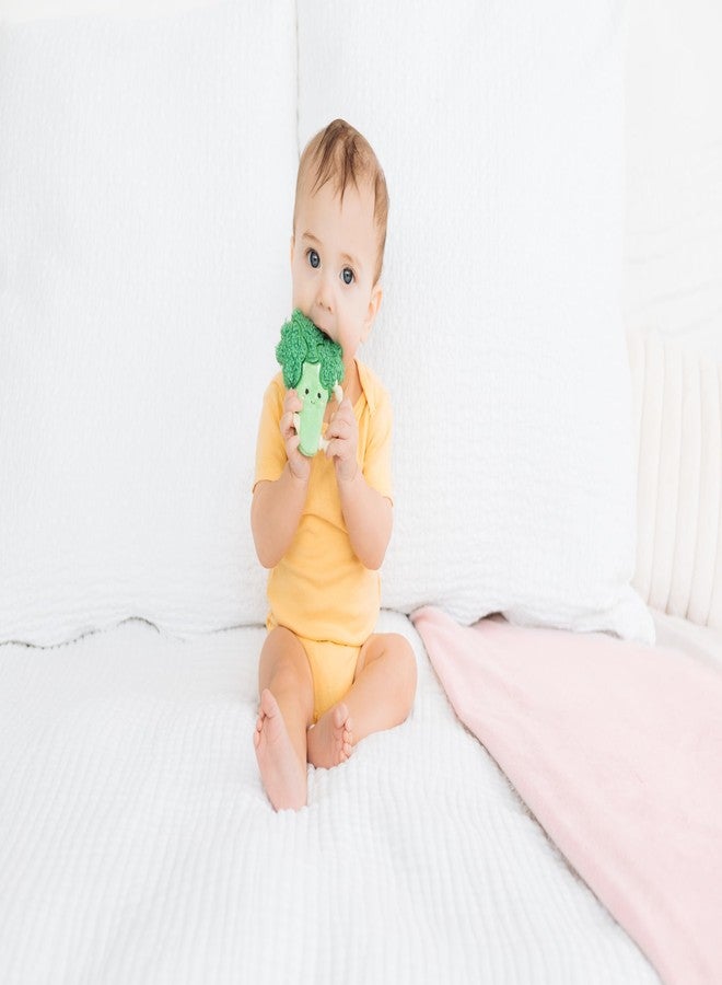 Pearhead Plush Broccoli Baby Teether with Crinkle Sound, Soft Silicone Beaded Teething Ring, BPA-Free Infant Sensory Rattle Toy for Teething Relief, Easy-Grip Teether for Babies Newborn and Up - Image 4
