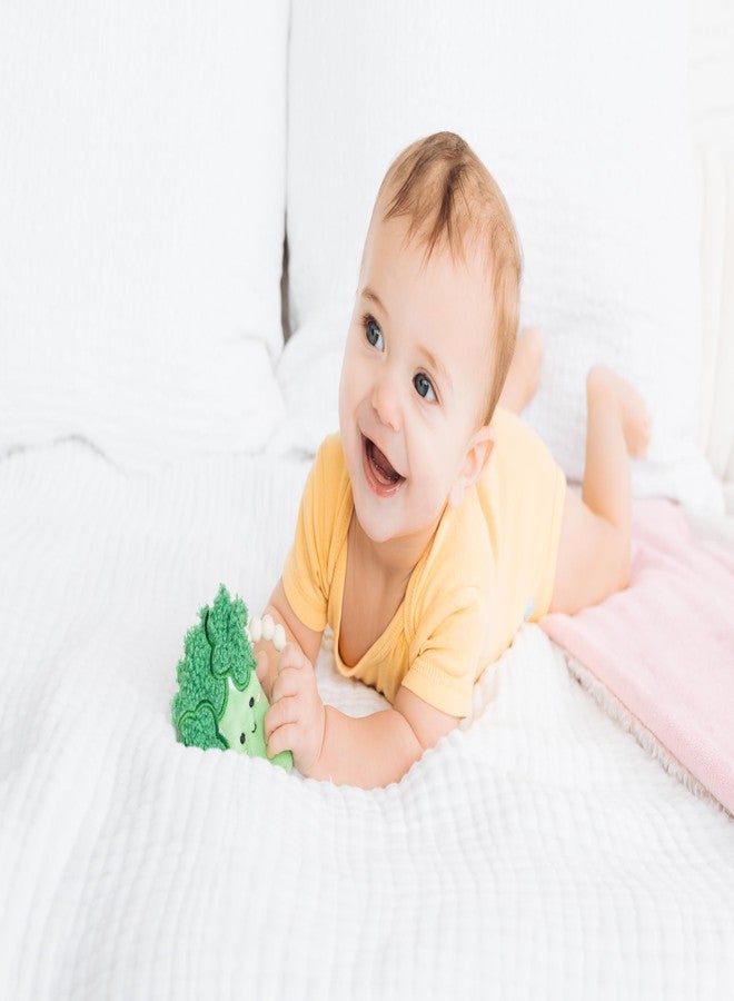 Pearhead Plush Broccoli Baby Teether with Crinkle Sound, Soft Silicone Beaded Teething Ring, BPA-Free Infant Sensory Rattle Toy for Teething Relief, Easy-Grip Teether for Babies Newborn and Up - Image 3