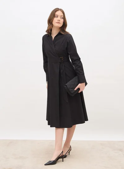 Styli Solid Collared Wrap Midi Dress